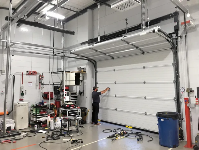 Windsor Garage Door Repair certified technician performing commercial door repair at a Windsor business facility