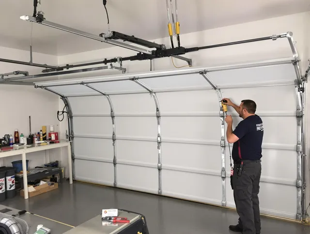 Windsor Garage Door Repair certified technician performing overhead door system repair in Windsor